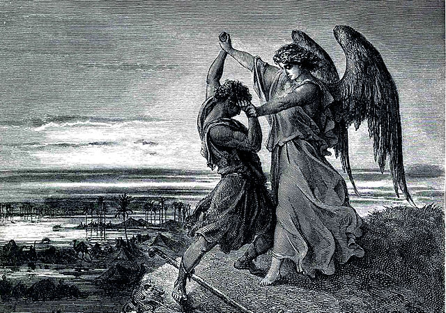 Jacob Wrestles with the Angel by Gustave Doré available from https://en.wikipedia.org/wiki/Jacob_wrestling_with_the_angel#/media/File:024.Jacob_Wrestles_with_the_Angel.jpg as an illustration of us wrestling with God over our doubt