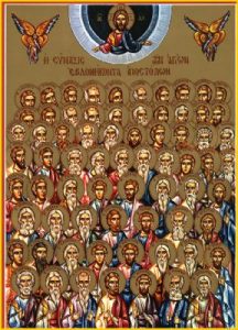 The 70 Apostles, Orthodox iconography. There is an old discrepancy as to whether it was 70 or 72 and apparently the Orthodox called them apostles and the Western Church called them disciples, the image is available from wikipedia