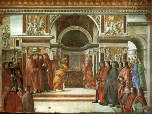 Cappella tornabuoni frescoes in Florence. Annuncio dell'angelo a San Zaccaria. Wikipedia